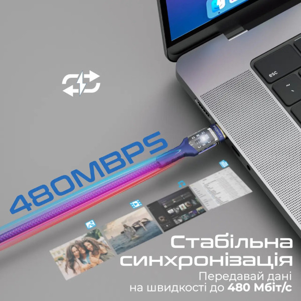 Фото - Кабель синхронизации данных Promate USB Type-C - USB Type-C (lucidline-cc200.navy)