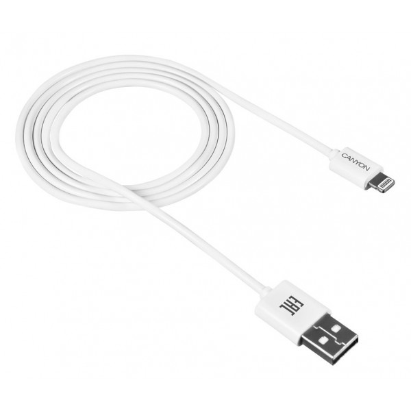 Фото - Кабель синхронизации данных Canyon Lightning USB for Apple 1m White (CNE-CFI1W)