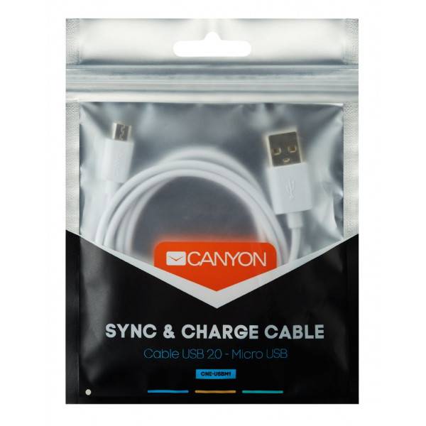 Фото - Кабель синхронизации данных Canyon Lightning USB for Apple 1m White (CNE-CFI1W)