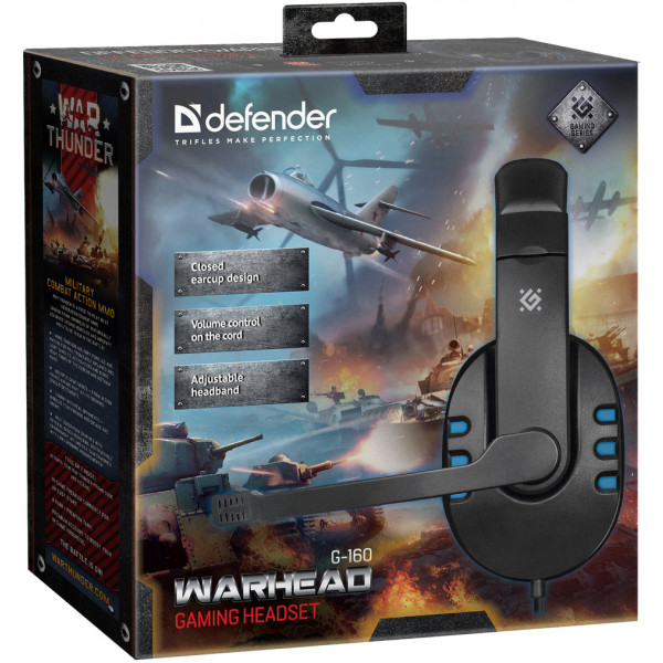 Фото - Гарнитура проводная игровая Defender Warhead G-160 Black/Blue (64118)