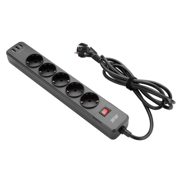 Фото - Сетевой фильтр 2E 5XSchuko 3xUSB-A 2 м Black (2E-SP515M2USBBK)