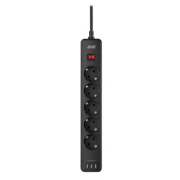 Фото - Сетевой фильтр 2E 5XSchuko 3xUSB-A 2 м Black (2E-SP515M2USBBK)