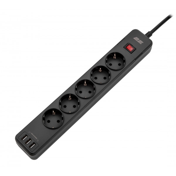 Фото - Сетевой фильтр 2E 5XSchuko 3xUSB-A 2 м Black (2E-SP515M2USBBK)