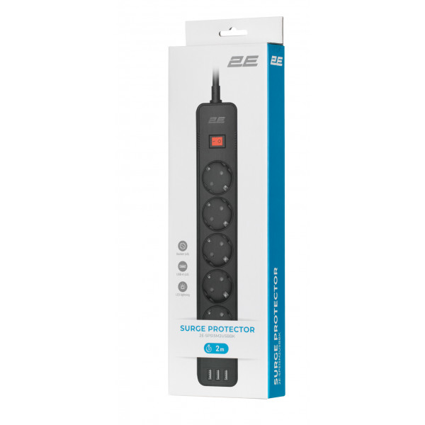 Фото - Сетевой фильтр 2E 5XSchuko 3xUSB-A 2 м Black (2E-SP515M2USBBK)