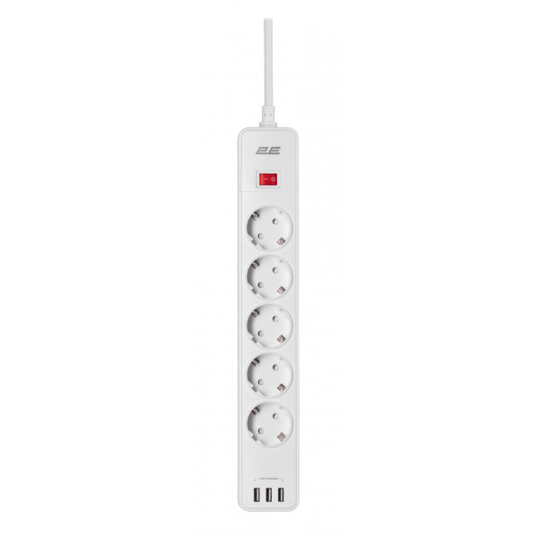 Фото - Сетевой фильтр 2E 5XSchuko 3xUSB-A 2 м White (2E-SP515M2USBWH)