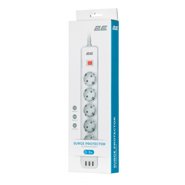 Фото - Сетевой фильтр 2E 5XSchuko 3xUSB-A 2 м White (2E-SP515M2USBWH)