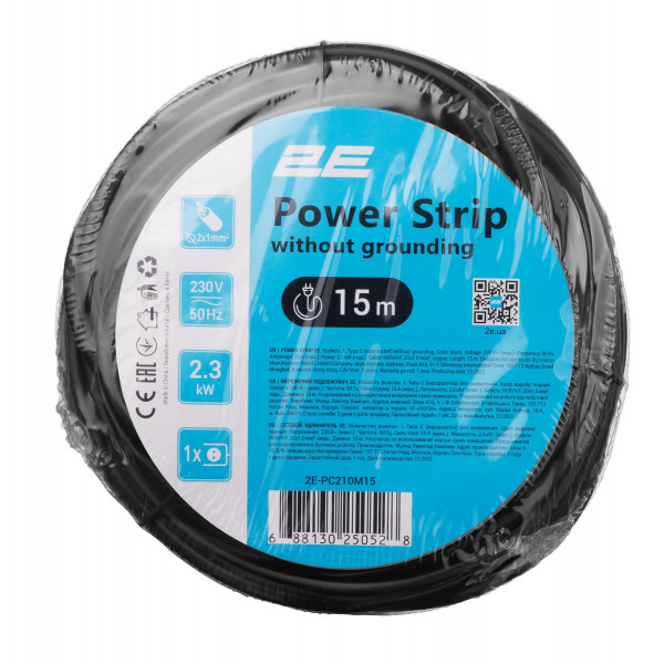 Фото - Удлинитель 220В 2E 1 розетка 15 м Black (2E-PC210M15)