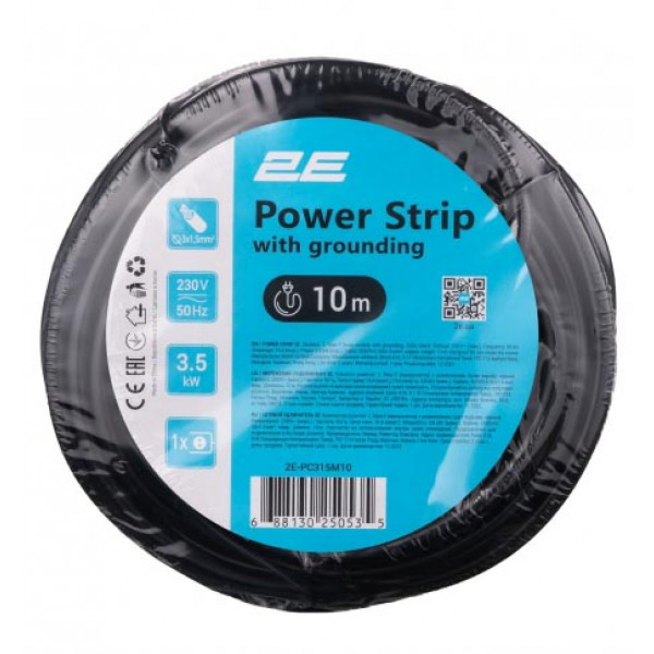 Фото - Удлинитель 220В 2E 1 розетка 10 м Black (2E-PC315M10)