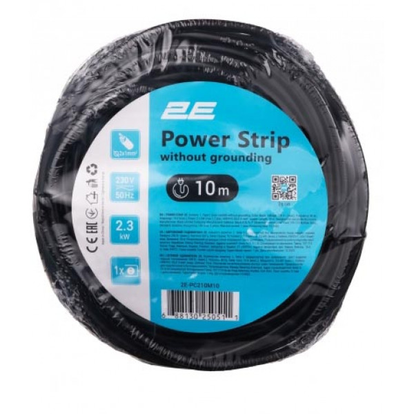 Фото - Удлинитель 220В 2E 1 розетка 10 м Black (2E-PC210M10)