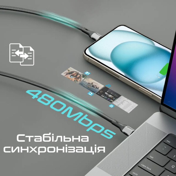 Фото - Кабель синхронизации данных Promate USB-C - USB-C (fletchlink-cc.black)