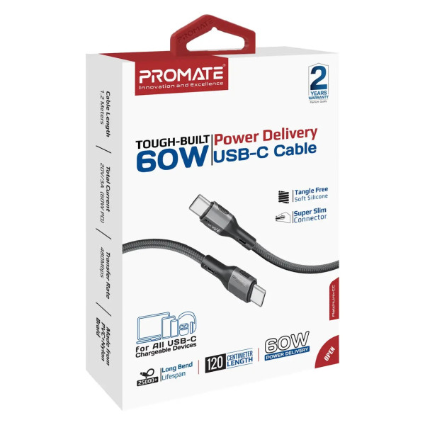 Фото - Кабель синхронизации данных Promate USB-C - USB-C (fletchlink-cc.black)