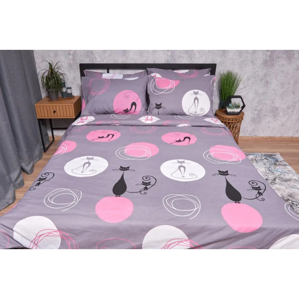 Фото - Комплект постельного белья Moon&Star Бязь Gold Люкс «Mauve Cats» 200х220 нав. 2х50х70 (MS-820002624)