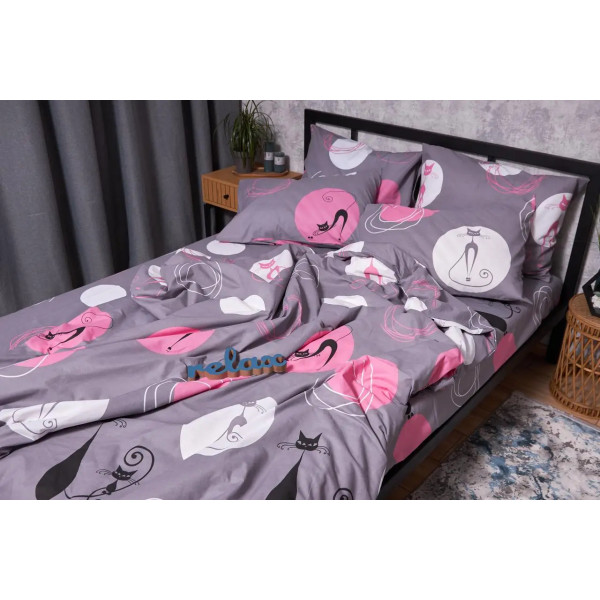 Фото - Комплект постельного белья Moon&Star Бязь Gold Люкс «Mauve Cats» 200х220 нав. 4х70х70 (MS-820002627)