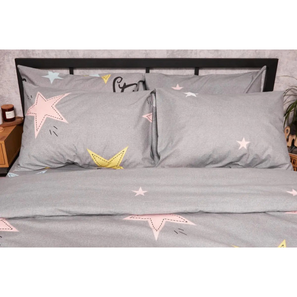 Фото - Комплект постельного белья Moon&Star Бязь Gold Люкс «Gray Stars» 200х220 нав. 4х70х70 (MS-820003024)
