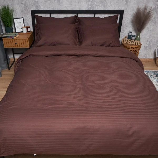 Фото - Комплект постельного белья Moon&Star Satin Stripe «Warm Espresso» King Size 220x240 нав. 4х70х70 (MS-820008719)