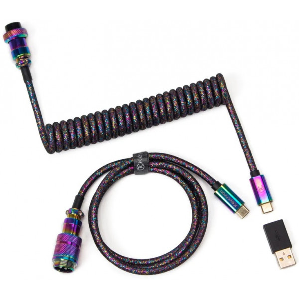 Фото - Кабель синхронизации данных Keychron Type-A/Type-C Premium Coiled Aviator Cable-Straight Rainbow Palted Black (CAB5_KEYCHRON)