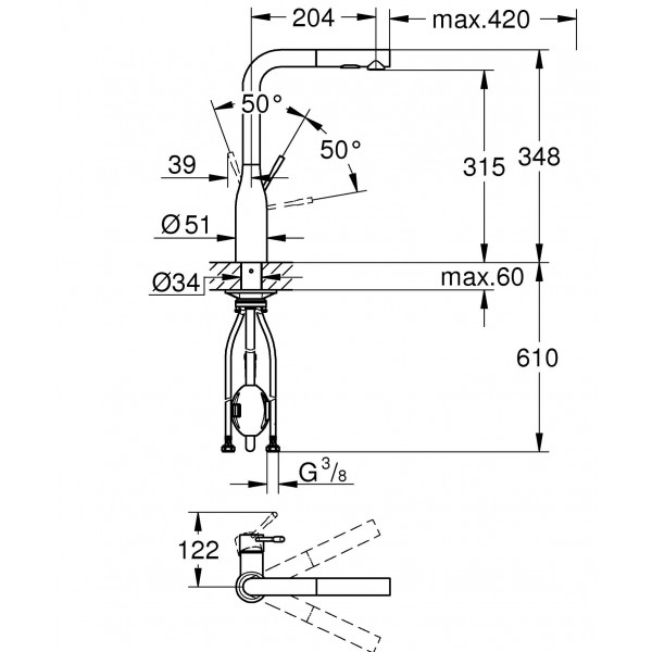 Фото - Смеситель кухонный Grohe Accent Ohm L Dual Spray Суперсталь (30432DC0)
