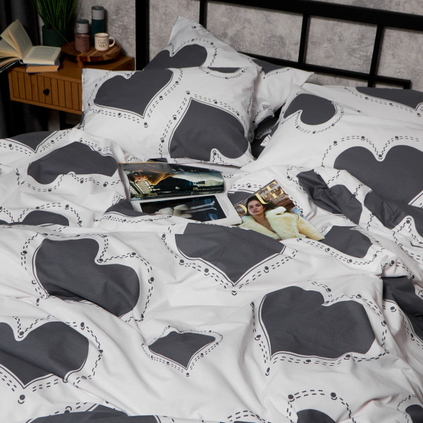 Фото - Комплект постельного белья Moon&Star Бязь Gold Люкс Grey Love King Size 220x240 нав. 2х40х60 (MS-820009345)