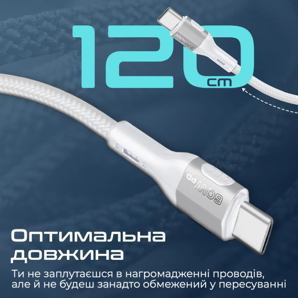 Фото - Кабель синхронизации данных Promate USB-C - USB-C (fletchlink-cc.grey)