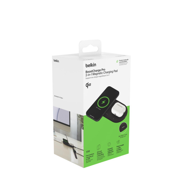 Фото - Беспроводное зарядное устройство Belkin 2в1 15Вт Pad Qi2 Black (WIZ021VFBK)