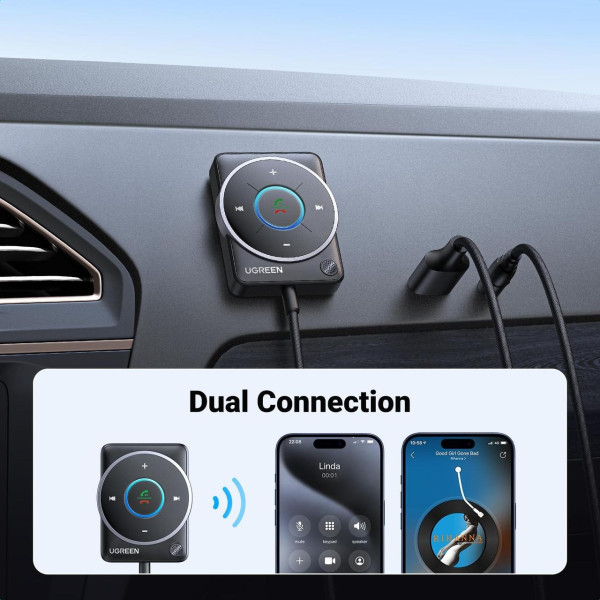 Фото - FM модулятор UGREEN CM723 Bluetooth 5.4 Car Receiver Audio Adapter Black (35002)
