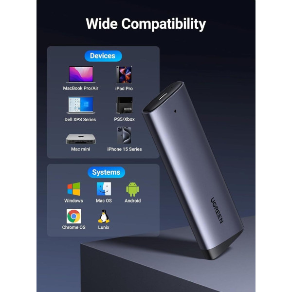 Фото - Внешний карман UGREEN CM767 USB 3.2 Gen 2 M.2 NVMe Gray (35267)