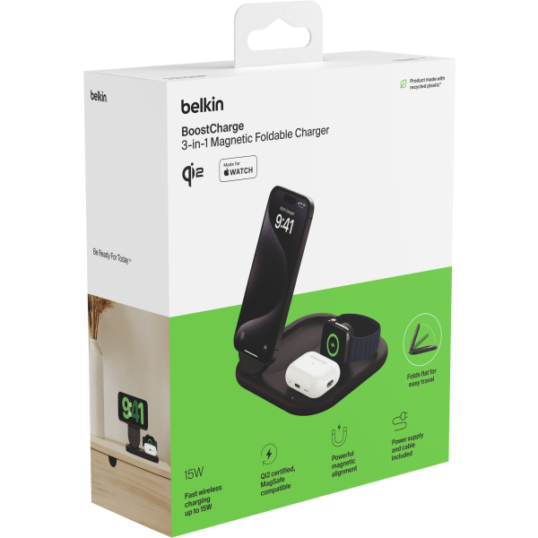 Фото - Беспроводное зарядное устройство Belkin 3в1 Magnetic Foldable iPhone/Watch/AirPods, Qi2 15Вт Black (WIZ029VFBK)