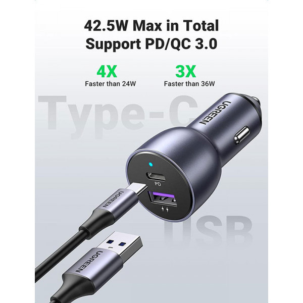 Фото - Автомобильное зарядное устройство UGREEN QC 3.0+QC 3.0 Dual USB-A 36W CD213 (60980)