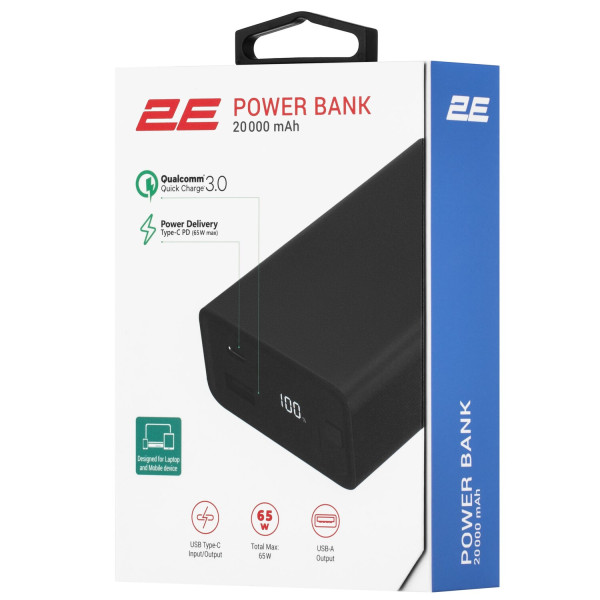 Фото - Батарея мобильная 2E 20000mAh 65Вт, PD, QC, Black (2E-PB2014PD-BLACK)