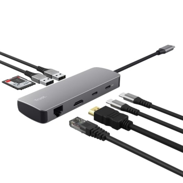 Фото - Хаб USB Trust Dalyx 8in1 USB-C> 1xUSB-А 3.2/USB-A 2.0/2xUSB-С/HDMI/Ehernet/SD/microSD 0.15m (25672)