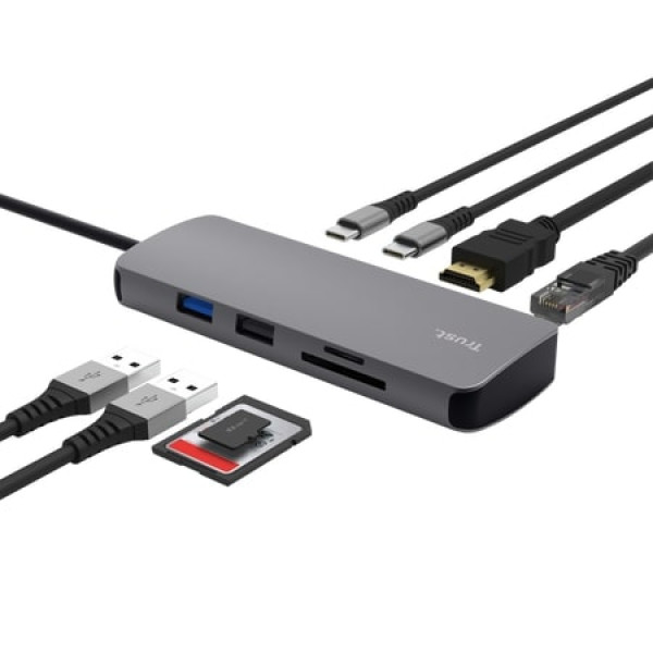 Фото - Хаб USB Trust Dalyx 8in1 USB-C> 1xUSB-А 3.2/USB-A 2.0/2xUSB-С/HDMI/Ehernet/SD/microSD 0.15m (25672)