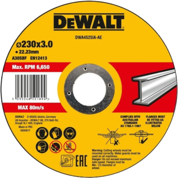 Фото - Круг отрезной по металлу DeWALT HIGH PERFORMANCE 230х3х22.23 мм (DWA4525IA)