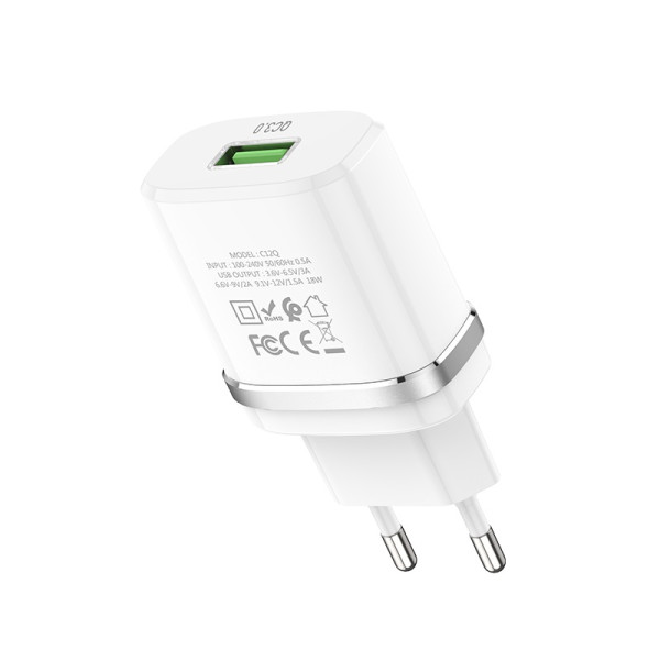 Фото - Сетевое зарядное устройство HOCO C12Q Smart QC3.0 charger 18W White (6931474716262)