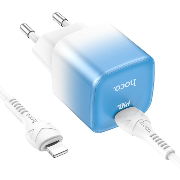 Фото - Сетевое зарядное устройство HOCO C101A single port PD20W charger set(C to iP) Ice Blue (6931474769381)