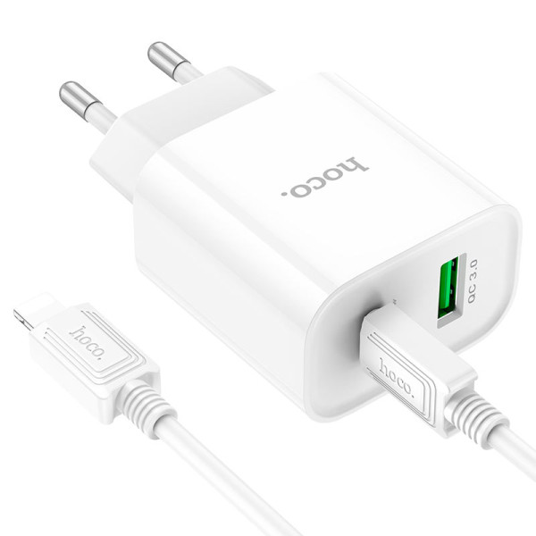 Фото - Сетевое зарядное устройство HOCO C80A Plus Rapido PD20W+QC3.0 charger set(C to iP) White (6931474779892)