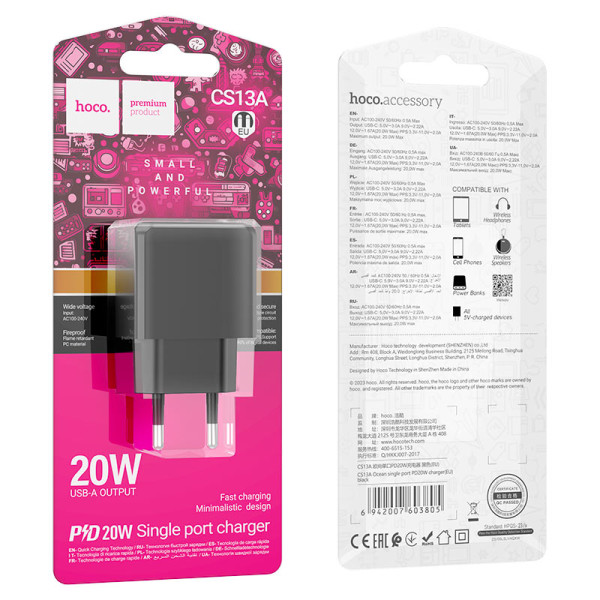 Фото - Сетевое зарядное устройство HOCO CS13A PD20W charger Black (6942007603805)