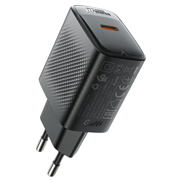Фото - Сетевое зарядное устройство AceFast A104 PD25W GaN single USB-C charger Black (6974316283355)