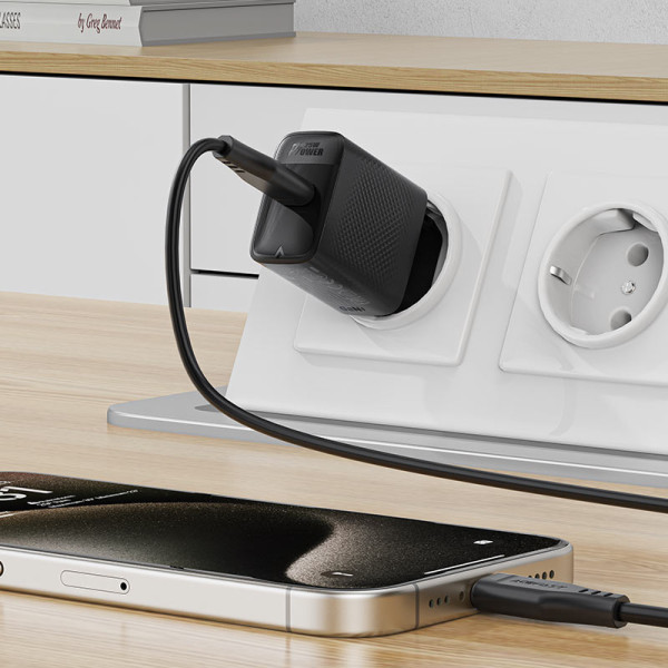 Фото - Сетевое зарядное устройство AceFast A104 PD25W GaN single USB-C charger Black (6974316283355)