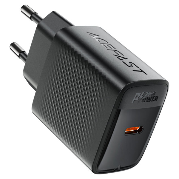 Фото - Сетевое зарядное устройство AceFast A104 PD25W GaN single USB-C charger Black (6974316283355)