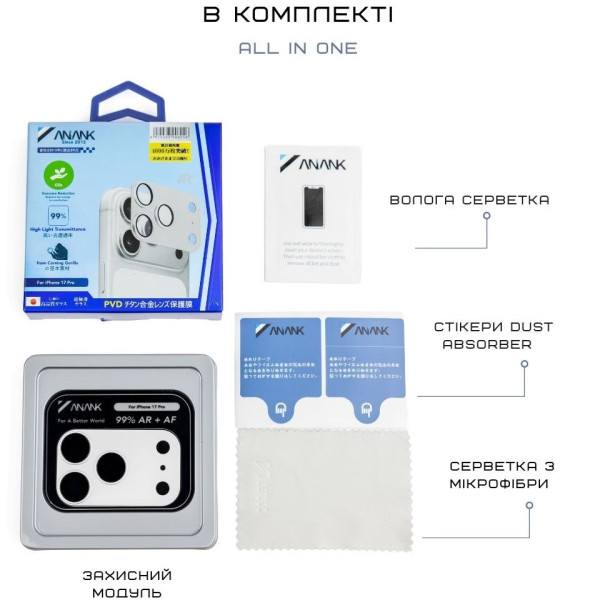 Фото - Защитное стекло для смартфона Anank All-in-One Camera Guard Silver for iPhone 17 Pro (6975593908016)