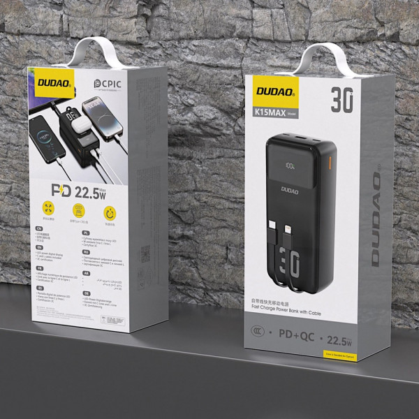 Фото - Батарея мобильная Dudao K15MAX 30000mAh PD 22.5W Black (6976625333783)