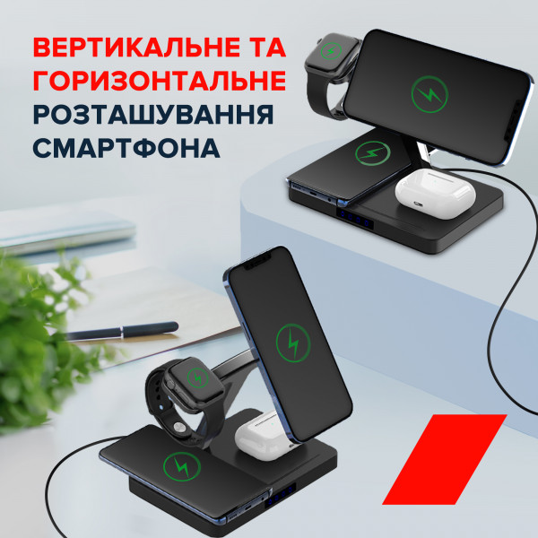 Фото - Беспроводное зарядное устройство Canyon WS-404 QI 4 in 1 15W Type-C Black (CNS-WCS404)