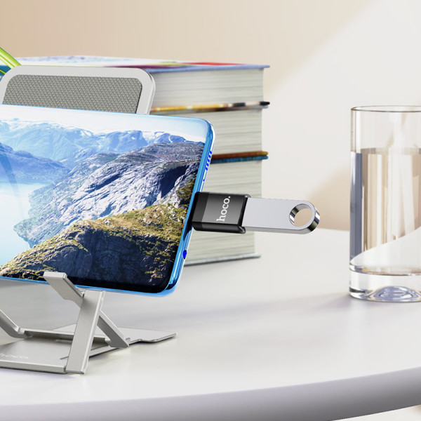 Фото - Переходник HOCO UA17 Type-C male to USB female USB3.0 adapter Black (6931474762016)