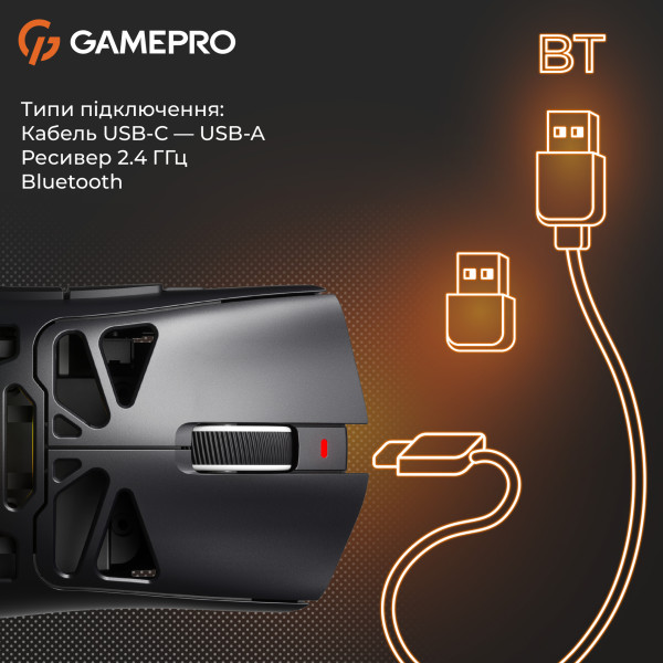 Фото - Мышь беспроводная игровая GamePro Genesis Spider Wireless/Bluetooth/USB PixArt PAW3311 Sensor Black (GM870B)