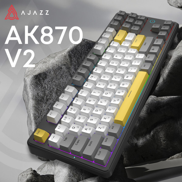 Фото - Клавиатура проводная игровая Ajazz AK870 V2 Flying Fish switches Black Gray Yellow (AK870-V2-FF-BGY)