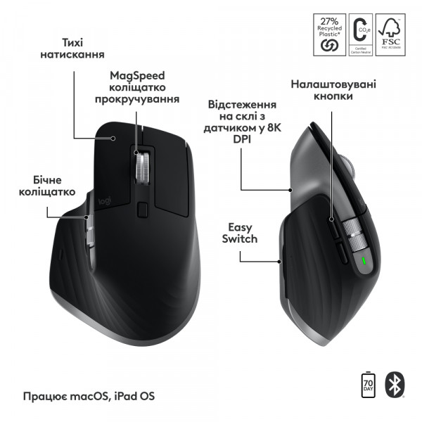 Фото - Уценка - Клавиатура+мышь беспроводная Logitech MX Keys S Combo for Mac Space Grey (920-012845)