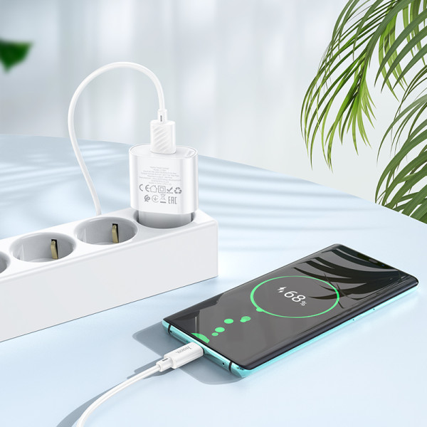 Фото - Сетевое зарядное устройство HOCO C109A Fighter single port QC3.0 charger set Type-C White (6931474784834)