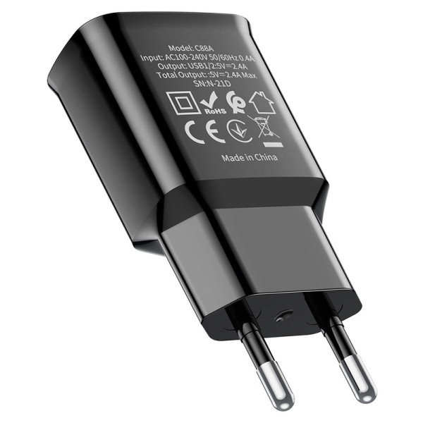 Фото - Сетевое зарядное устройство HOCO C88A 12W Black (6931474749529)
