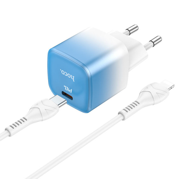Фото - Сетевое зарядное устройство HOCO C101A single port PD20W charger set(C to iP) Ice Blue (6931474769381)