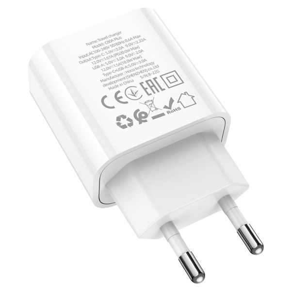 Фото - Сетевое зарядное устройство HOCO C80A Plus Rapido PD20W+QC3.0 White (6931474779885)